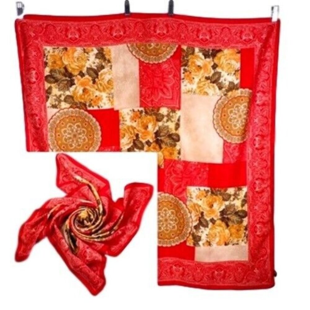 Vintage Italian Floral Red Patchwork Scarf By Art Of The Scarf 100% Polyester